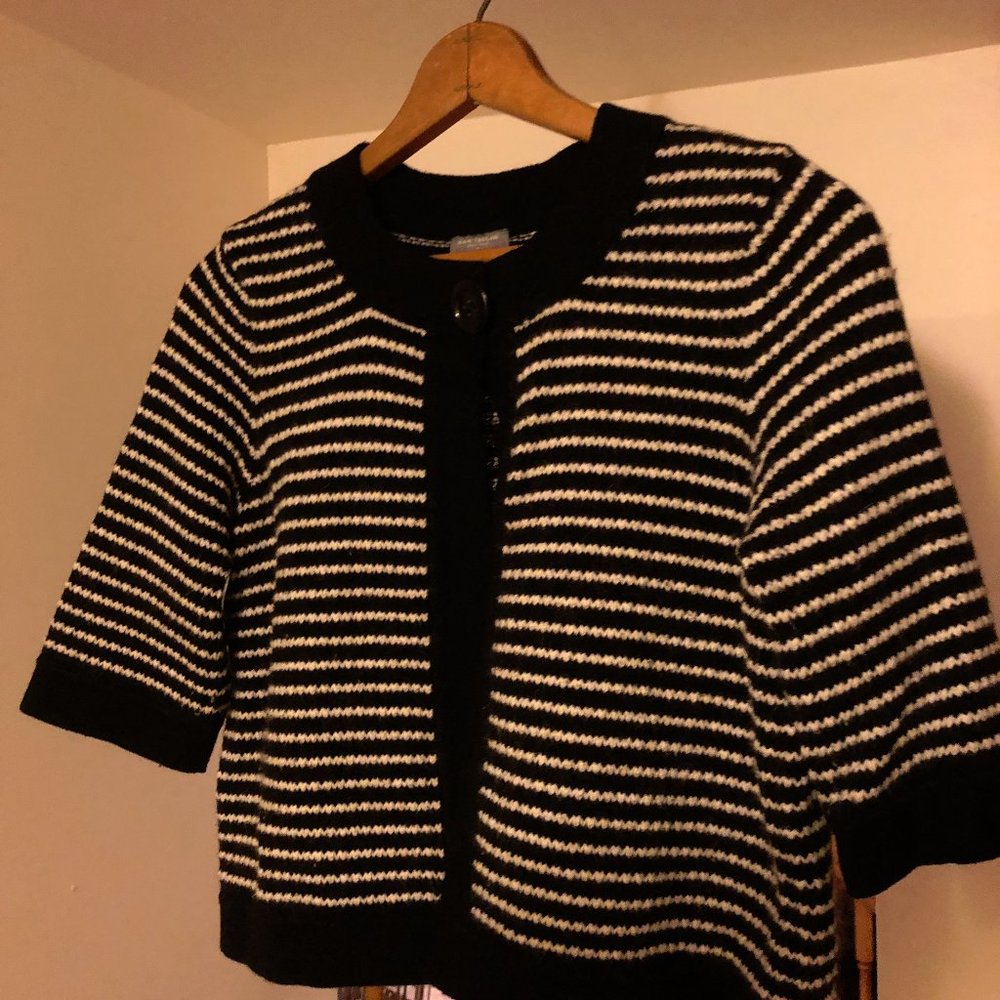 Cropped Black and White Cardigan